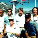 Eight Bells: Sail On Warren Brown… Sailor, Entrepreneur, Explorer and Friend Sailing with Warren: Pictured, from left, are (back row) Chummie White, Jay Kempe, John Wadson, Reid Kempe; and (front row) Malcolm Kirkland, Warren Brown, Paul Doughty. The crew are sailing in September 2003 on War Baby on her last major quest, the Classic Boat Series which he won.