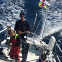 Merlin’s Path: The Hawaiian Connection Keahi Ho steers Merlin under spinnaker on Saturday. Chris Museler photo