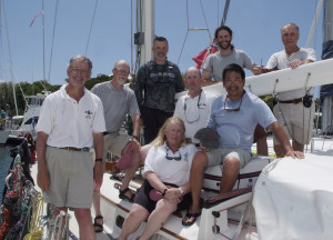 Actaea's crew, skipper, Michael Cone, Connie Cone (sitting). John Chiochetti, James Dalton, George J. Fallon, Rex Miyashiro, Stewart Rose, William Sneath. (Barry Pickthall/PPL)