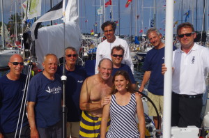 Sarah Angell (center) with her crewmates aboard-Jacknife II in Bermuda. (Chris Museler)