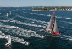 Comanche chopped hours off the elapse time for the Newport Bermuda race finishing pre-dawn in Bermuda on sunday June 19. Jim and Kristy Clark’s all-out, high-tech racer skippered by Ken Read finished in 34hr 42 min 53 sec. Credit Daniel Forster/PPL