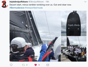 Triple Lindy tweet after the start of the Newport Bermuda Race