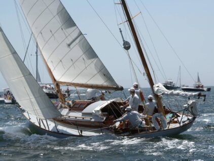 'Westray', a Concordia Yawl skippered by John Melvin, at the start of the 2008 Newport Bermuda Race.